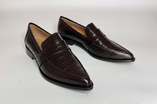 Mocasines Flaviana en Cuero Croco Café Moro