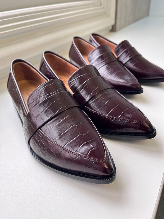 Mocasines Flaviana en Cuero Croco Borgoña