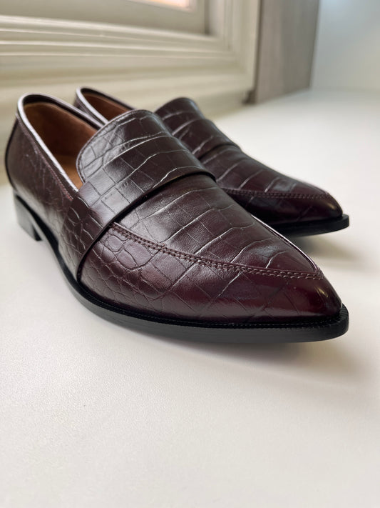 Mocasines Flaviana en Cuero Croco Borgoña